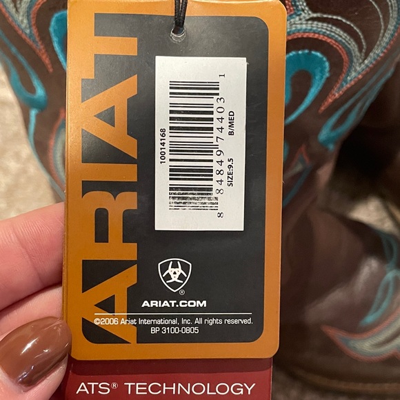 Ariat Dark Brown Boots with Teal Accents - Picture 2 of 8